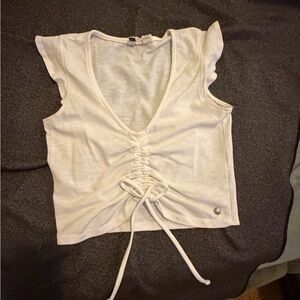 Roxy White Ruched Crop Top